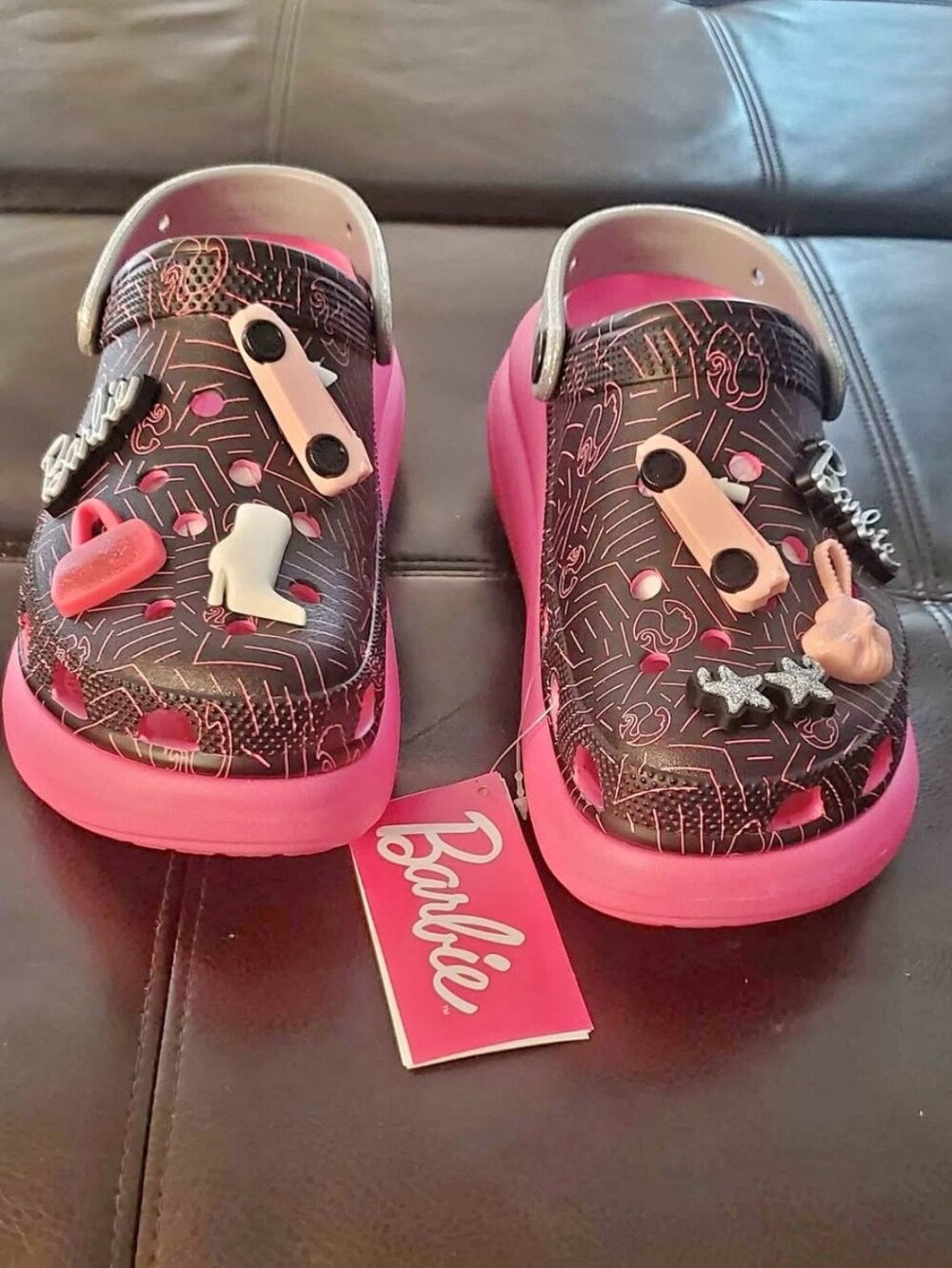 CROCS Kids' Black and Pink Barbie Clog Sandals with Charms